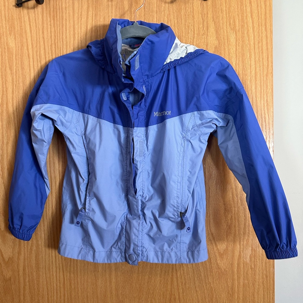 Marmot Rain Jacket Coat Girls Size XS 4-6 Blue Zip Up Hooded H55680